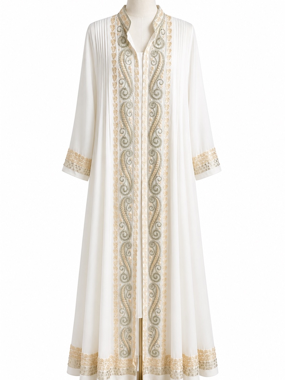 Lady Club Elegant Embroidered Ivory Kaftan Tunic Dress Cover Up Boho Luxe Size M